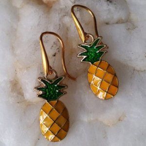 Anthro Farm Rio Enameled Pineapple Lightweight Gold Pettit Earrings